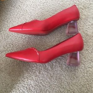 Charles&Keith embroidered lucite sculptural heels